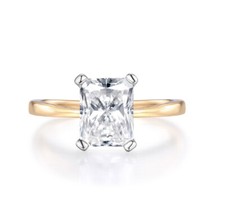 Ring 9 Carat Gold on Sterling 925 Silver 2.5 Carat  Emerald Cut Ladies Solitaire