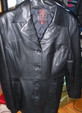 G Iii Women's Ladies Black Leather Blazer Jacket Sz L, 12 14