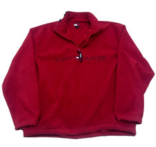 Vintage Tommy Hilfiger Fleece Flag Spellout Pullover Size L Red 1/4 Zip