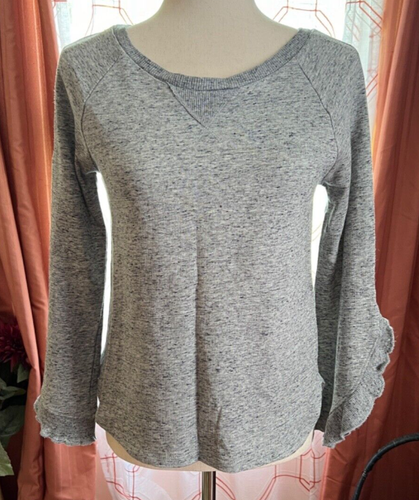 Splendid girl top Marled Gray long bell sleeves w/ruffles size 14 MSRP $48 NWT - 第 1/5 張圖片