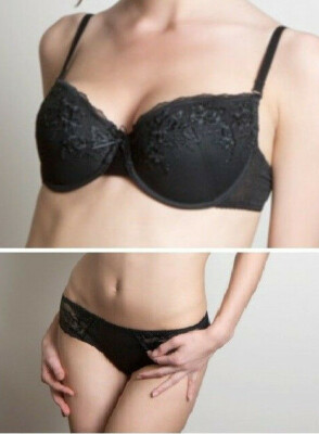 VIPA Schwarz Bügel Push Up Multiway BH 34B und Medium Slips Set Dessous