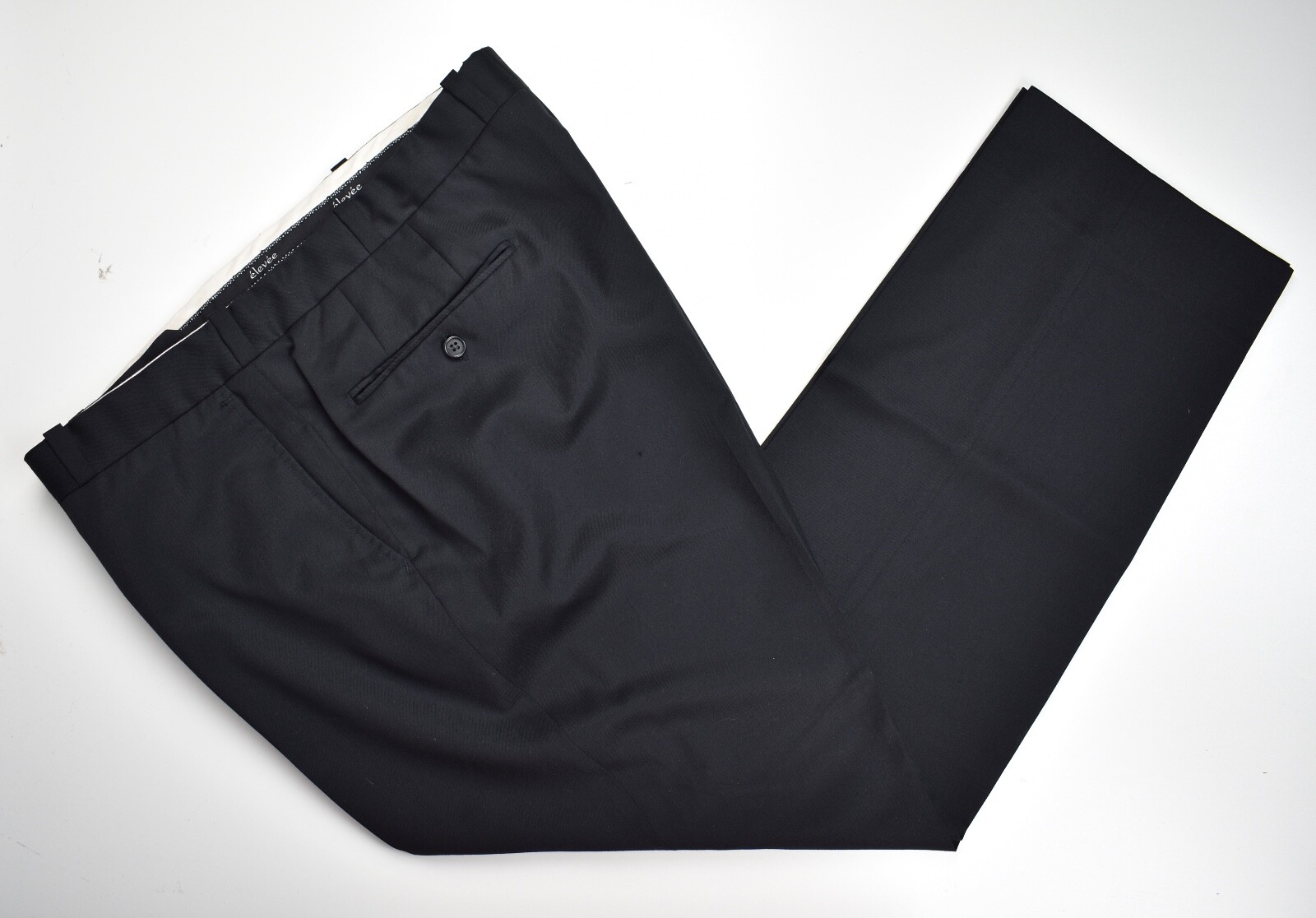 Elevee Bespoke Solid Black Worsted Wool Dress Fla… - image 1