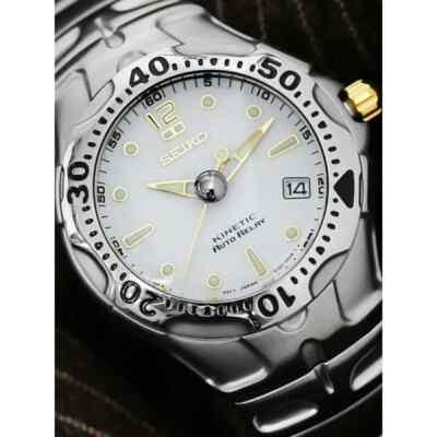Brand New Seiko SMA033 Kinetic Auto Relay Silver Gold Quartz Date
