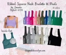 Zenana Ribbed Padded Bralette Brami Square Neck Crop top S-XL 16 colors 6134