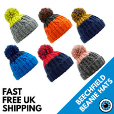 Image of Beechfield Apres Beanie Hat Mens Ladies Ski Snow 2 Colour Warm Winter Bobble Hat