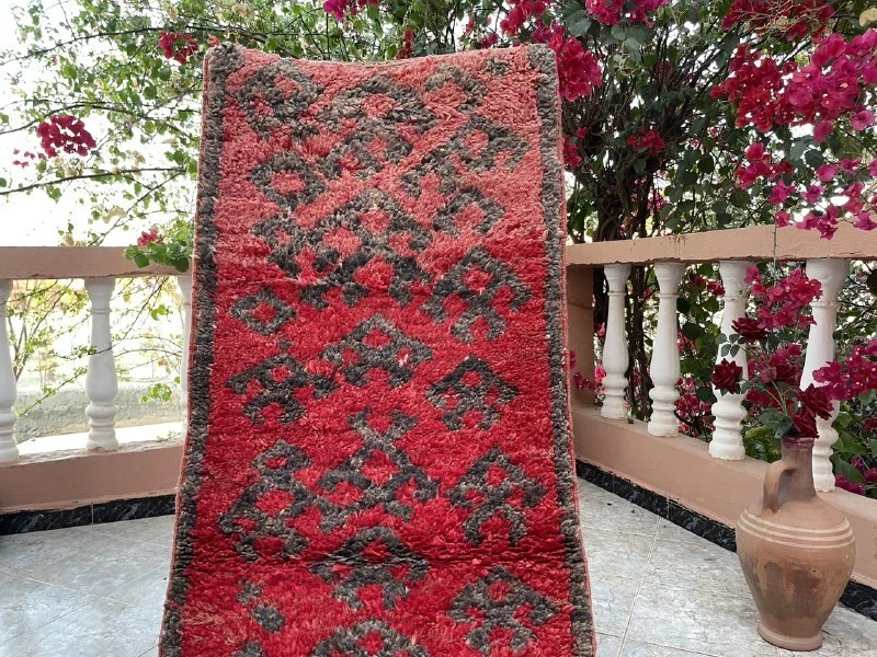 Vintage Moroccan handmade 2' x6'8" Bohemian Berber Geometric Faded Red Runner - Image 2 of 4