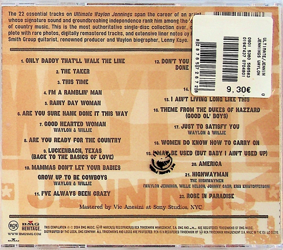 Ultimate Waylon Jennings CD -NEW -2004 (Best Of/Greatest Hits) Country - Image 2 of 2
