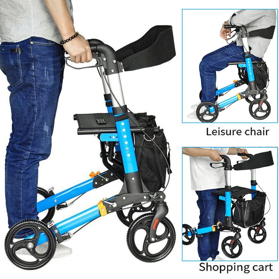 Folding Rollator Walker Aluminium Walking Frame Mobility Aid Lightweight 4Wheels - image 3 of 4