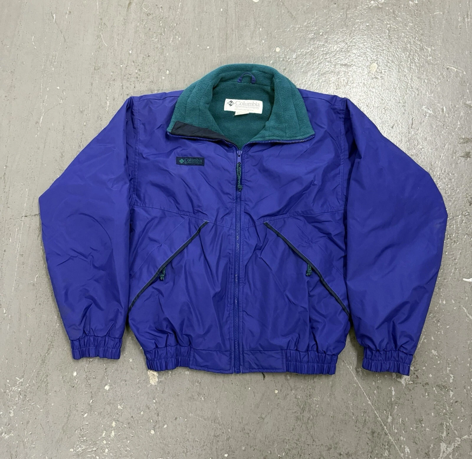 Vintage 90's Columbia Sportswear Jacket Size SMALL Blue Green Pockets Full Zip