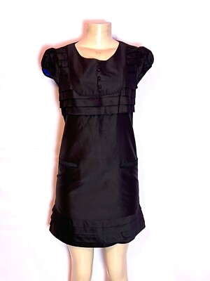 CHRISTIANE CELLE FOR CALYPSO BLACK SILK PUFF SLEEVE MINI DRESS SZ SMALL