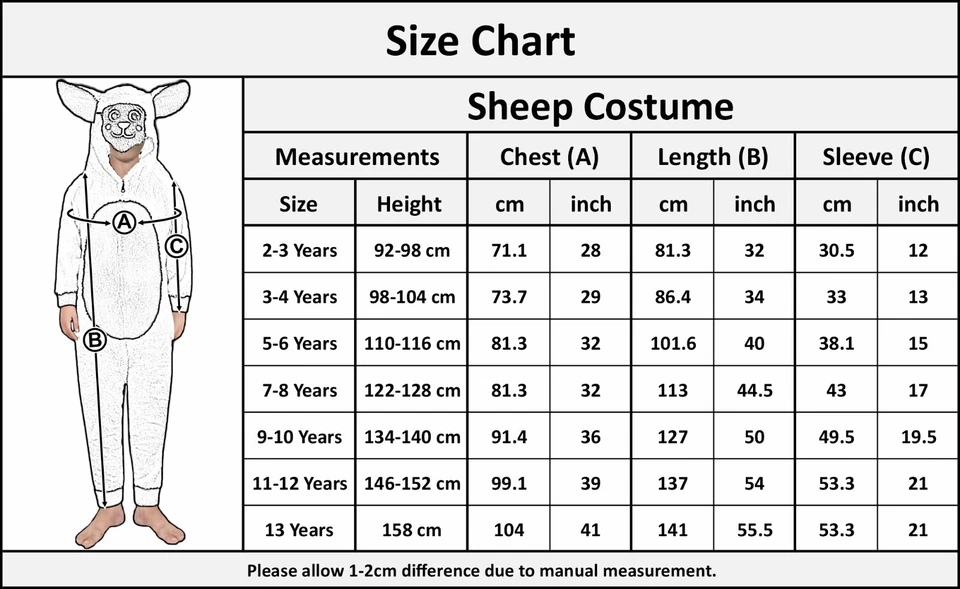 Kids Girl Boys Xmas Nativity Sheep Costume School Play Sheep Fancy Dress 2-14 Yr - Image 2 of 2