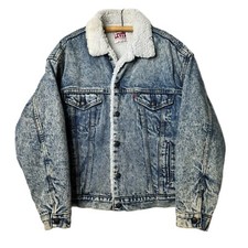 Vintage 80s Levi's Trucker Jacket Sherpa Lined Acid Wash Denim 70609 0219 Medium
