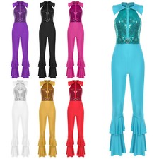 Women Romper Zipper Bodysuit Dance Jumpsuit Disco Nightclub O-Ring Front Party