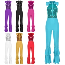 Women Romper Zipper Bodysuit Dance Jumpsuit Disco Nightclub O-Ring Front Party