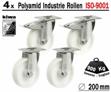Polyamid Schwerlast Transport Lenk Rollen 4 x Ø 200 mm Br-Le / BS-Rollen Germany