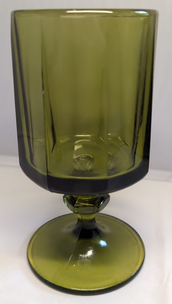 Vintage Glass - Green Stemmed Glass Goblet Cup - Drinkware