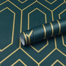 Peel and Stick Wallpaper Gold and Dark Teal Wallpaper Geometric Contact Paper Te