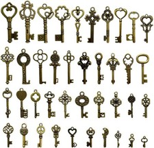 40 Pcs Mixed Skeleton Keys in Antique Style Bronze Vintage Key Charms Small...