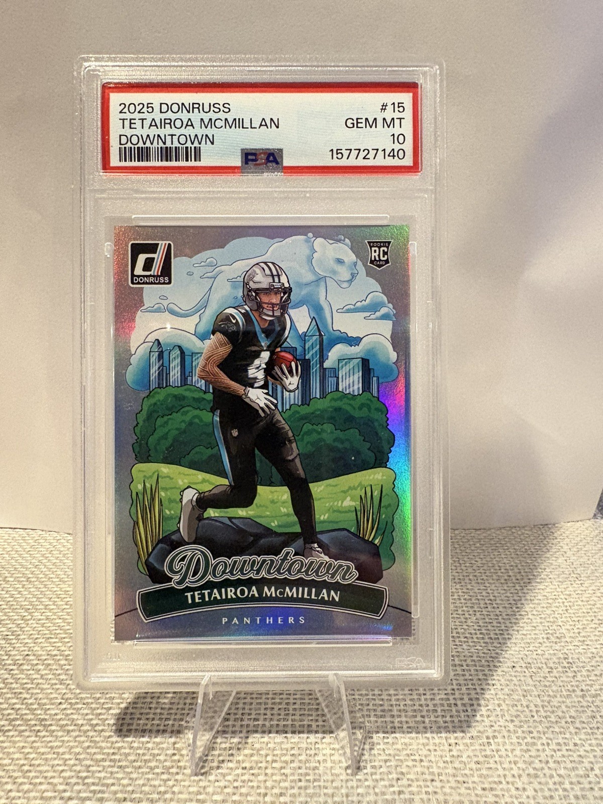 Donruss Tetairoa McMillan Rookie Downtown Insert #15 Panthers PSA 10 2025