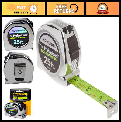 High-Visibility 25ft Tape Measure - Professional Inch & Engineer Scale, Chrome F