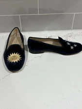 Stubbs & Wootton Velvet Slippers Sun Moon Stars Embroidery Celestial Ladies 7.5