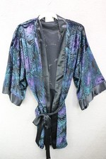 Vtg California Dynasty Kimono Velvet Burnout Jewel Tone Sheer Robe-Large-Belted