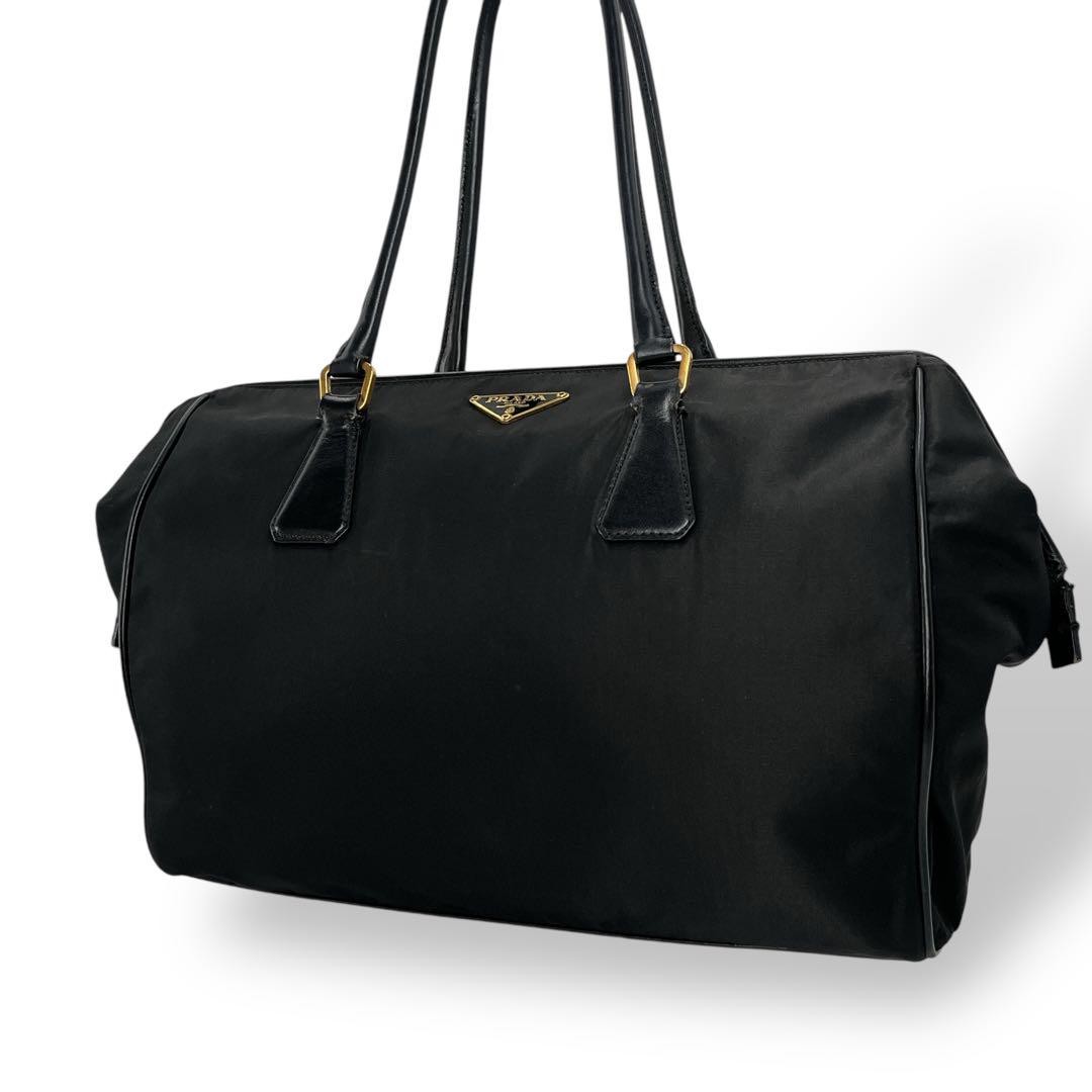 Prada Mini Boston Bowling Bag in Black Nylon with Triangle Logo