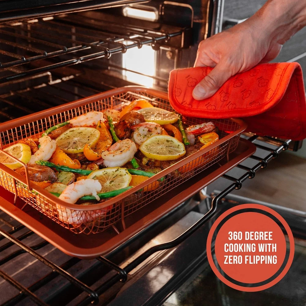 12.8x12.4 Air Fryer Basket Set for Toaster Oven - 2 Nonstick Pans 12.8x12.4 Air Fryer Basket Set for Toaster Oven - 2 Nonstick Pans