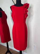 Calvin Klein Ruffle Shoulder Sheath Dress Red Size 10