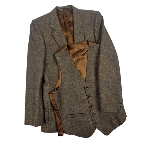 80er Burton Blazer Jacke & Weste Herren 38R Vintage 100% Wolle Braun - Bild 1 von 14