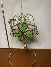 Stained Glass Green Irish Angel With Shamrock Sun Catcher 6  