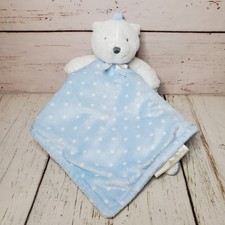 Blankets And Beyond Lovey White Bear Blue Polka Dot Plush Blanket Baby 16"