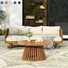 Acacia Wood Patio Furniture Set Outdoor 3 Seater Daybed with Table Lounge Chair