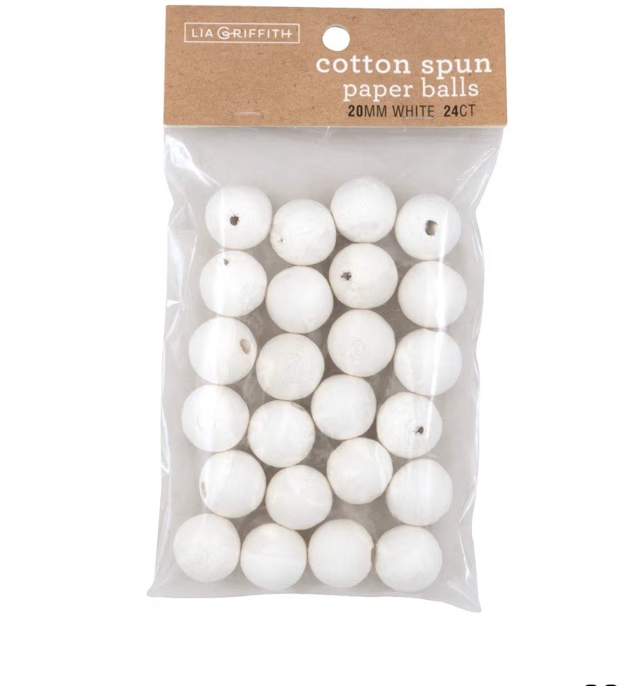 Lia Griffith Cotton Spun Paper Balls 20mm 24/Pkg-White