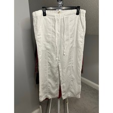 EUC Eileen Fisher Organic Linen White Elastic Drawstring Waist Sz M Pants