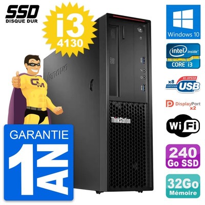 PC Lenovo Thinkstation P300 SFF Intel i3-4130 RAM 32Go SSD 240Go Windows 10 Wifi