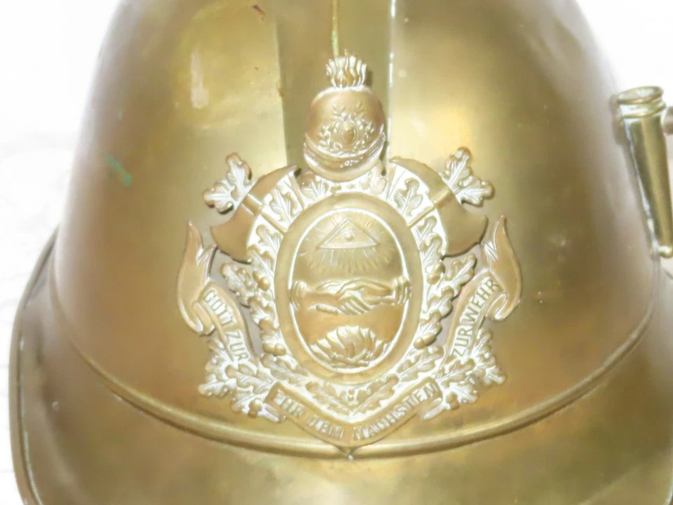 Antichi Ottone Pompieri Casco Con Emblema Bene Württemberg - Immagine 2 di 4