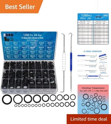 High-Quality 1280 Pcs O-Ring Kit with Temperature Resistant Material - 24 Sizes
