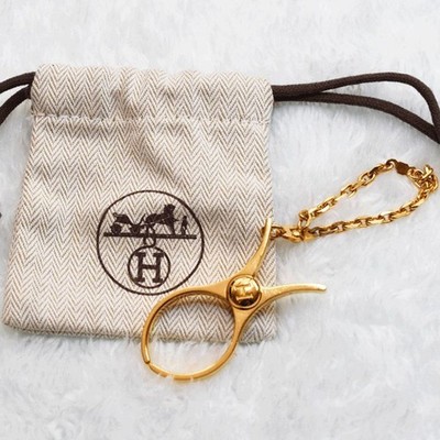 Authentic HERMES Glove Holder Filu Gold Drawstring Pouch Included USED