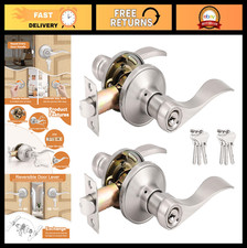 2 Pack Wave Style Keyed Alike Entry Door Levers, Satin Nickel Handles, Reversibl