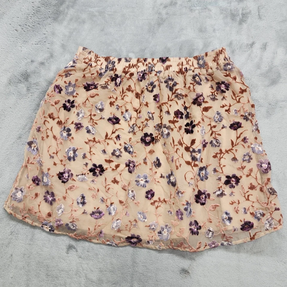 Falda American Eagle Mujer S Beige Floral Terciopelo Flocado Coqueta Mini Forrada de Hadas Foto 3 de 4