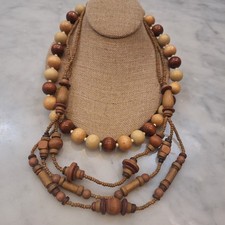 Necklace Set Includes Brown Boho MultiStrand Layering Necklace Wood Bead Piece
