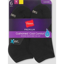 Hanes Women's Premium Cushioned Cool Comfort Ankle Socks 6-Pack Shoe Size 5-9