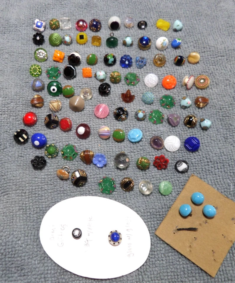 93 Vintage Antique Diminutive Glass Buttons MULTICOLOR - Image 2 of 4