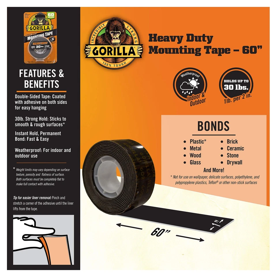 Gorilla Heavy Duty Double Sided Mounting Tape Industrial Strength 12 Pack - Image 4 of 4