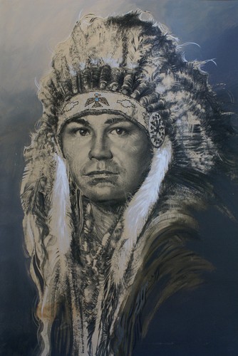 BIG Native American Indian Chief Western Art Acrylic Painting Signed Kent Butler - Picture 1 of 7