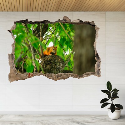 Eichhörnchen rothaarig Tier auf Baum 3D zertrümmerte Ansicht Wandaufkleber Poster Aufkleber A147