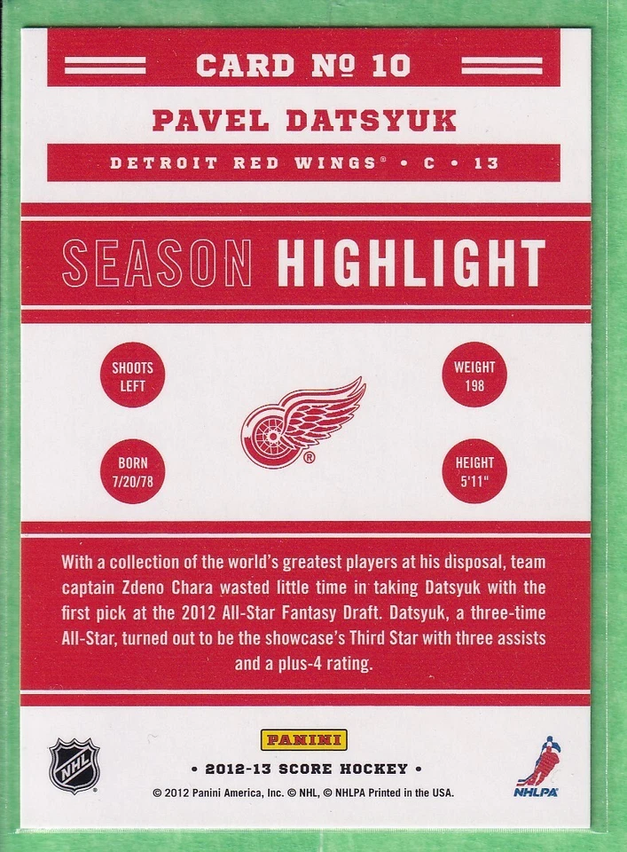 2012-13 Score Gold Rush #10 Pavel Datsyuk Detroit Red Wings Season Highlights - Image 2 of 2
