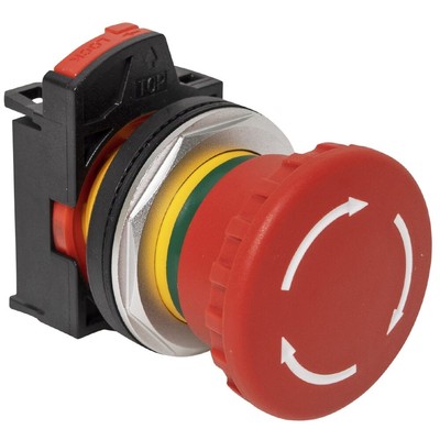 1pc PD30-E4T-R, 30mm, Emergency Stop Mushroom, Metal Bezel, Turn to Release, Re