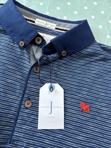-254 Jasper J Conran Boys 12-13years Blue White Striped Polo Top Nwt - Picture 2 of 3